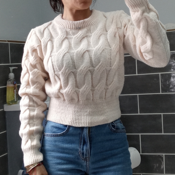 Altar'd State Cream Chunky Crop Sweater - Picture 3 of 6